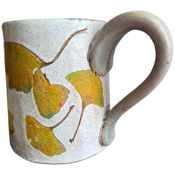 Gorgeous Handmade Ginkgo Leaf Pottery Mug – Signed Studio Ceramic I Matte Glaze - Picture 6 of 12